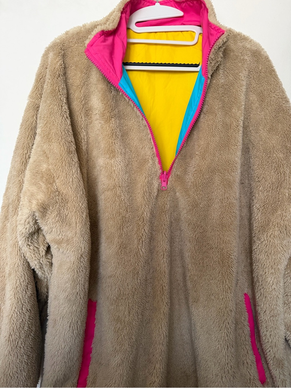 Funny Guy Mugs Reversible Sherpa Colorblock Pullover Jacket Size M